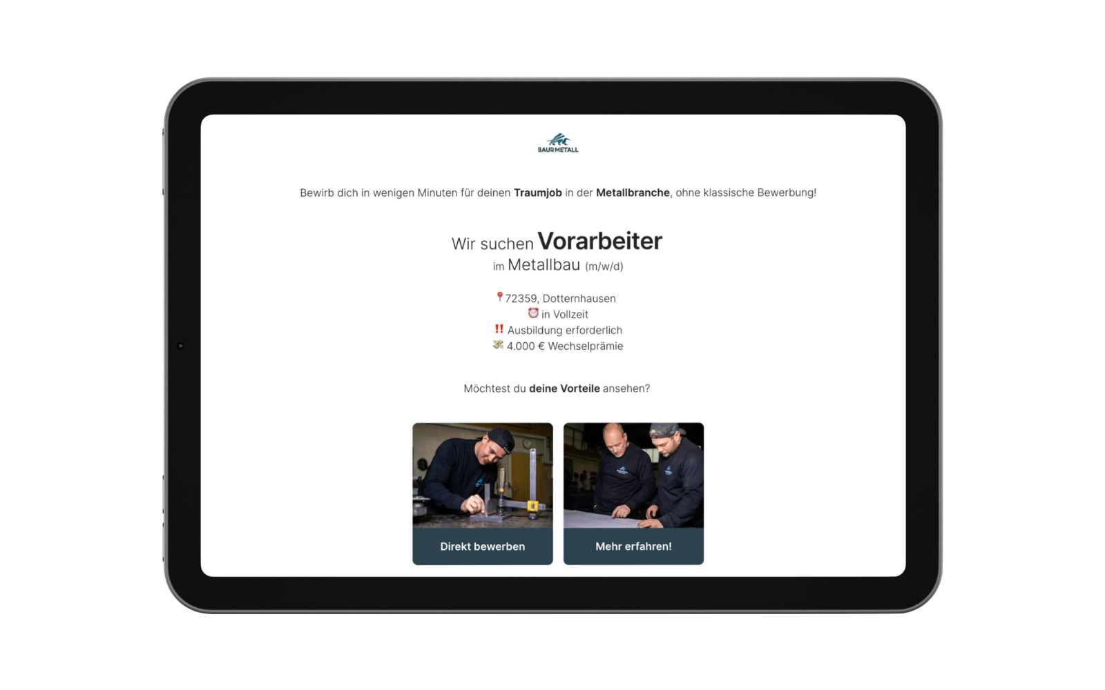 iPad-Mockup eines Karriereportals
